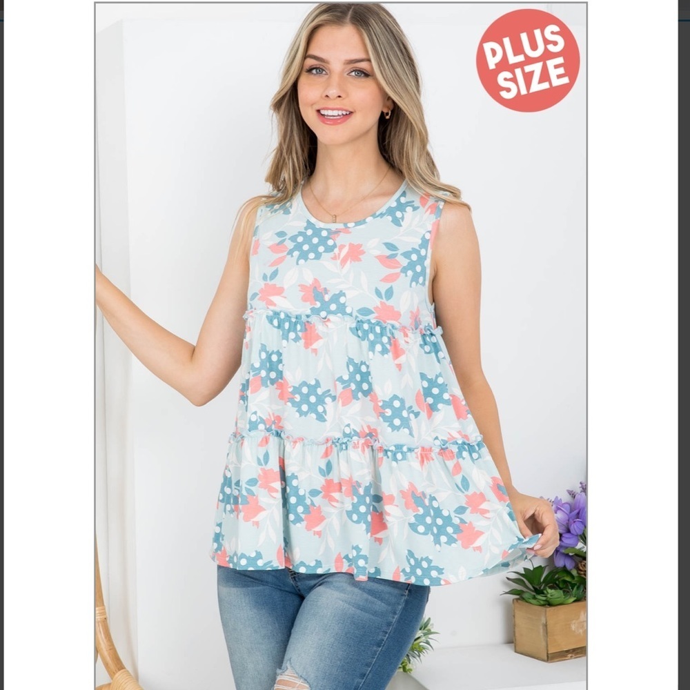 Perfect Peach Plus size floral print pull merrow tank top mint